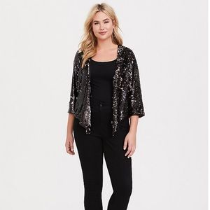 Black Two-Tone Sequin Drape Jacket